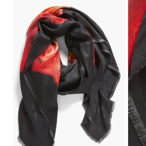 Alexander McQueen Accessories - Alexander McQueen Solorised Floral Skull Jacquard Silk & Wool Scarf - NEW